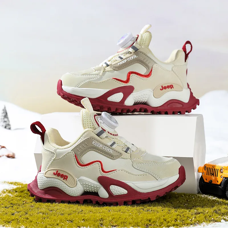 Jeep Durable Warm Low Top Kids' Running Shoes Beige Burgundy Kids'-5