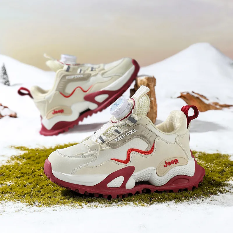 Jeep Durable Warm Low Top Kids' Running Shoes Beige Burgundy Kids'-3