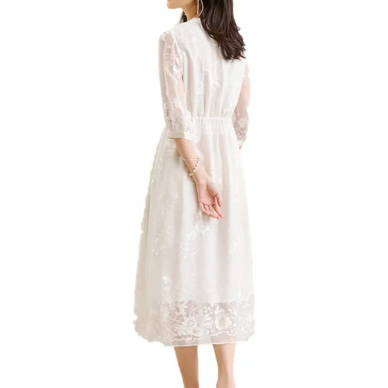 JINJU Short Sleeved Dress Women's White-2