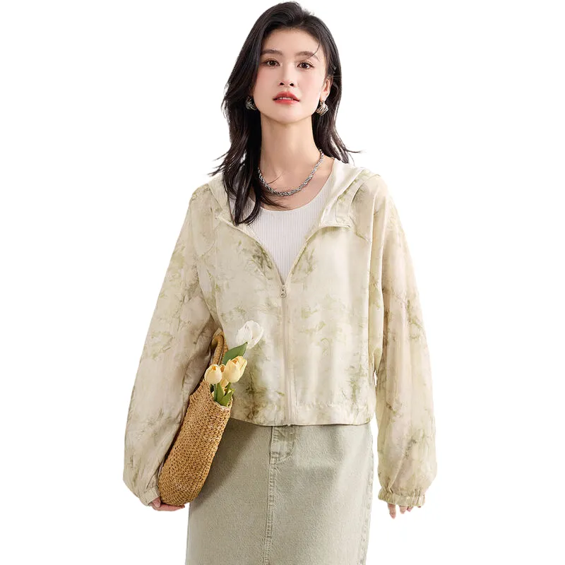 JINJU Cropped Coats Women's Green Blended-2