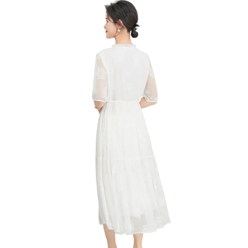 JINJU Short Sleeved Dress Women's White-0