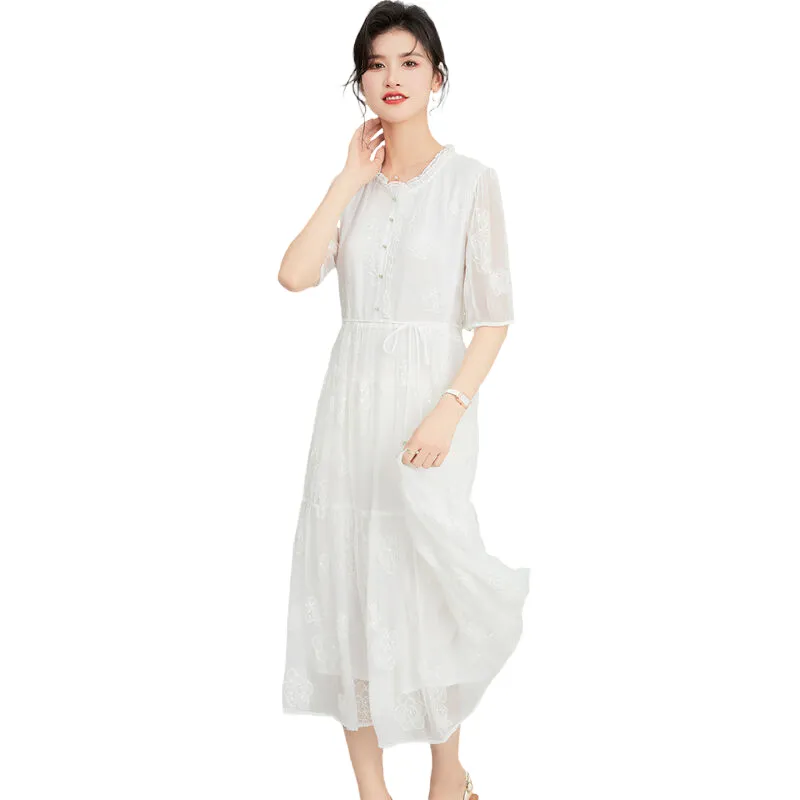 JINJU Short Sleeved Dress Women's White-1