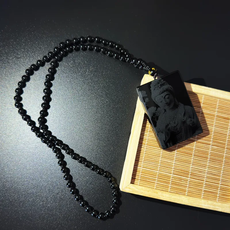 Tang Zhi Natural Obsidian Necklaces Unisex-2