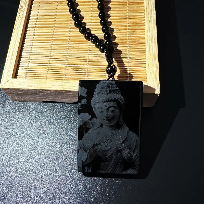 Tang Zhi Natural Obsidian Necklaces Unisex-3