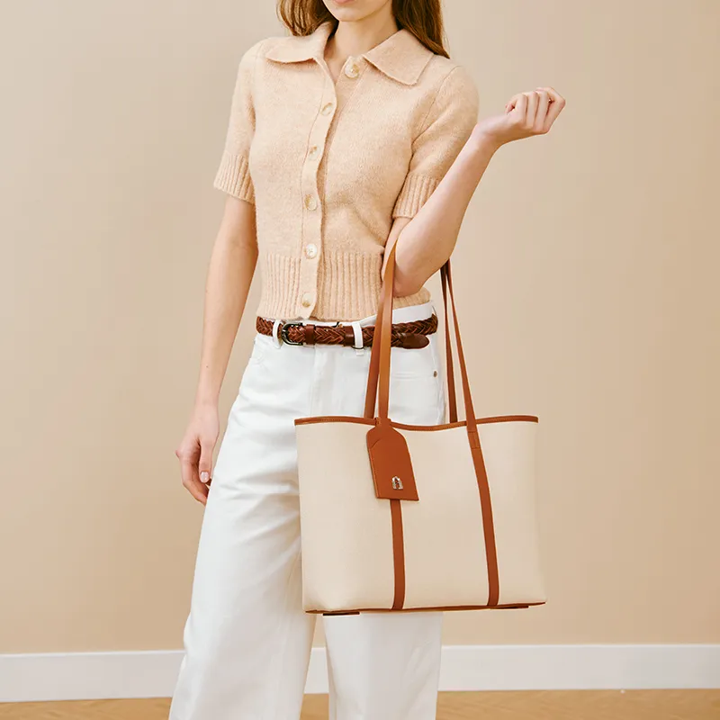 LA FESTIN Synthetic Leather Shoulder Bag Women's Commute Handbag Large Size Women's Wafer Black/Wafer Brown-8