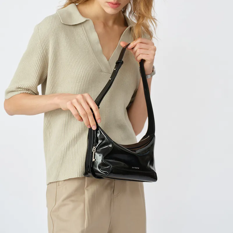 LA FESTIN Cow Leather Tote Bag, Shopping Bag, Shoulder Bag Medium Size Women's Twilight Black-4