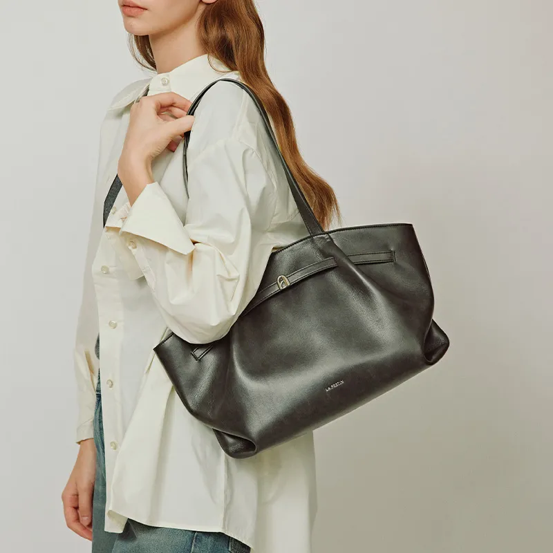 LA FESTIN Top Grain Cow Leather Handbag, Shoulder Bag, Underarm Tote Tubas Women's Cocoa Brown/Coconut Green/Dual Black-11