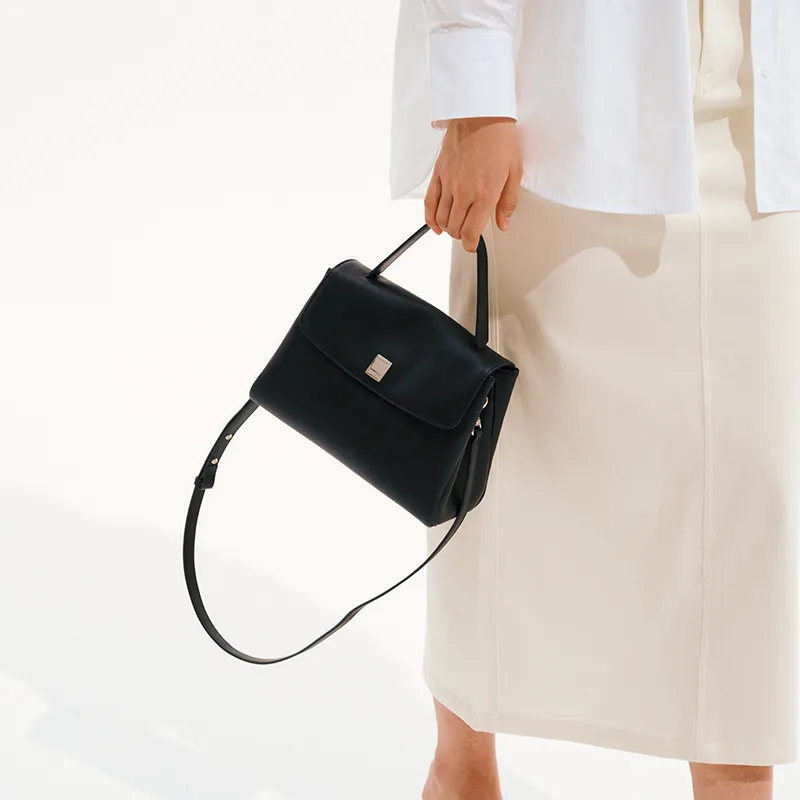 LA FESTIN Cow Leather Shoulder Bag, Crossbody Bag, Handbag Tubas Women's Toffee Brown/Graphite Black-5