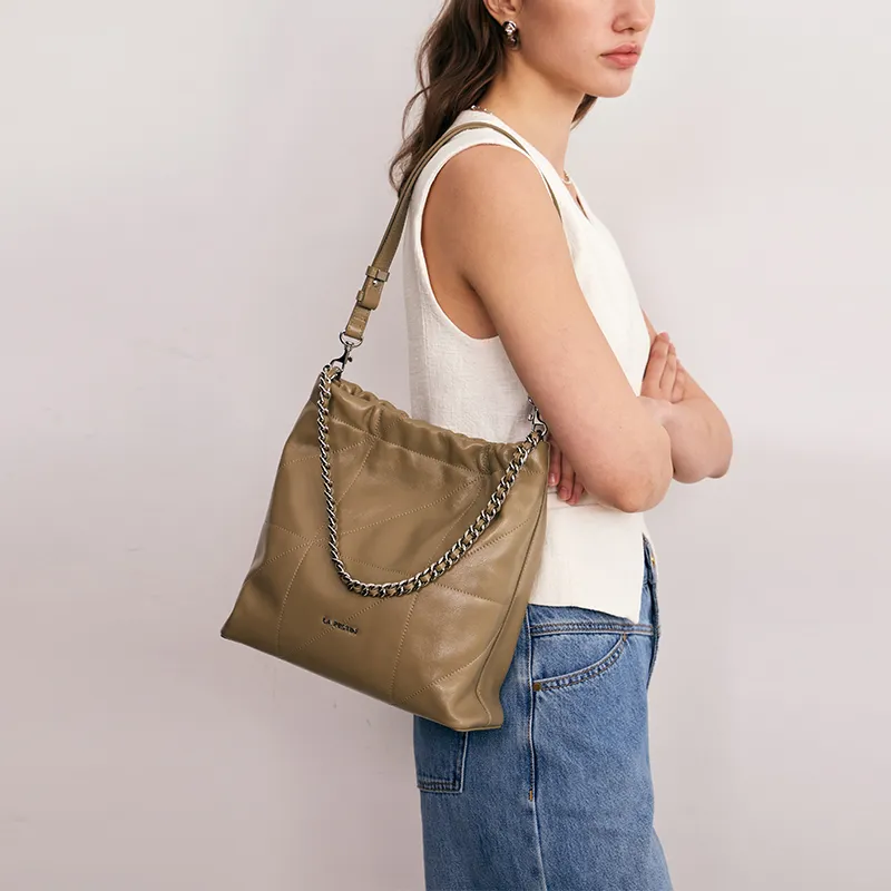 LA FESTIN Cow Leather Shoulder Bag Crossbody Bag Tote Bag Women's Sassy Black/Cool White/Misty Gray Green/Denim Blue-10