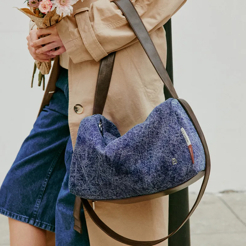 LA FESTIN Synthetic Leather Shoulder Bag Crossbody Bag Tote Large Medium Women's Denim Blue-2