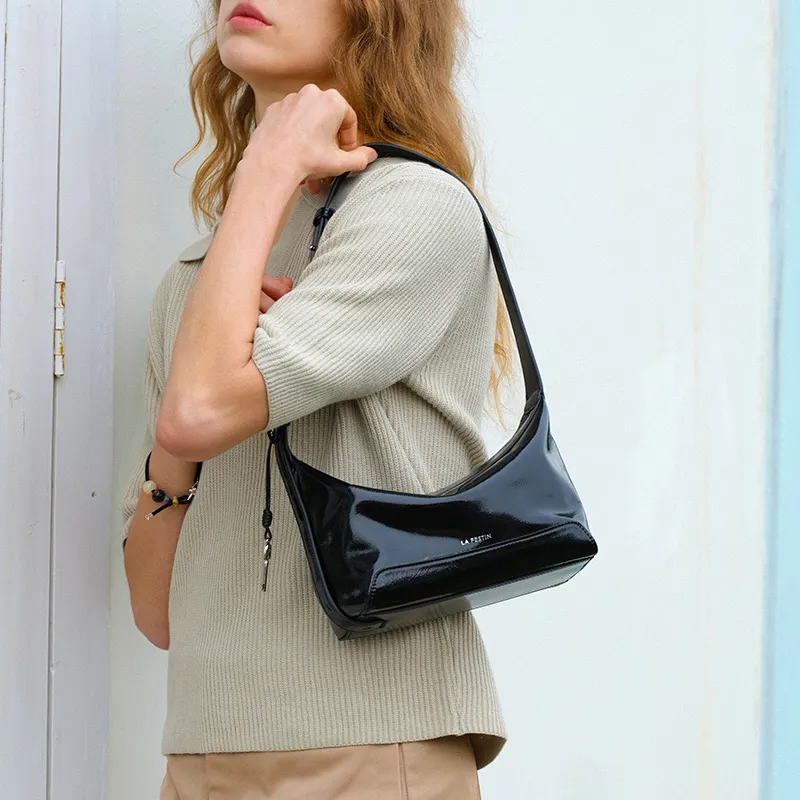 LA FESTIN Cow Leather Tote Bag, Shopping Bag, Shoulder Bag Medium Size Women's Twilight Black-2