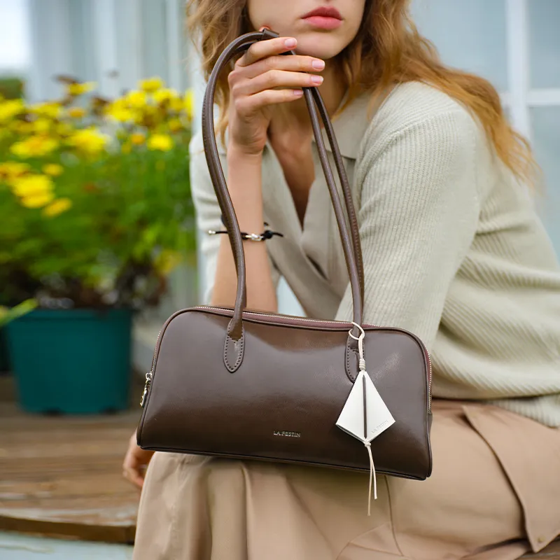 LA FESTIN Split Cow Leather With Synthetic Leather Baguette Underarm Shoulder Bag Women's Multicolor-8