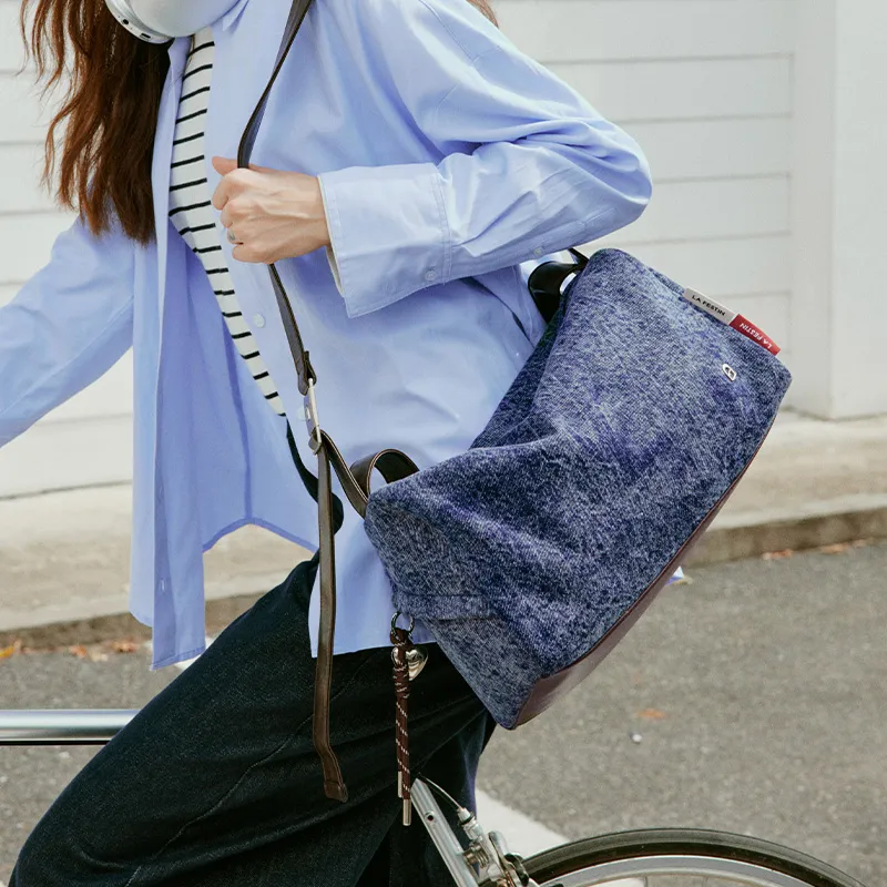 LA FESTIN Synthetic Leather Shoulder Bag Crossbody Bag Tote Large Medium Women's Denim Blue-1