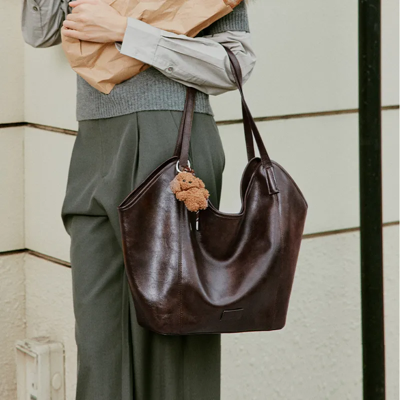 LA FESTIN Synthetic Leather With Cow Leather One Shoulder Bag, Large Capacity Tote Handbag Tubas Women's Multicolor-4