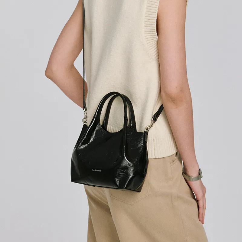LA FESTIN Top Grain Cow Leather Basket Bag, Shoulder Bag, Crossbody Bag, Handbag Trumpets Women's-10