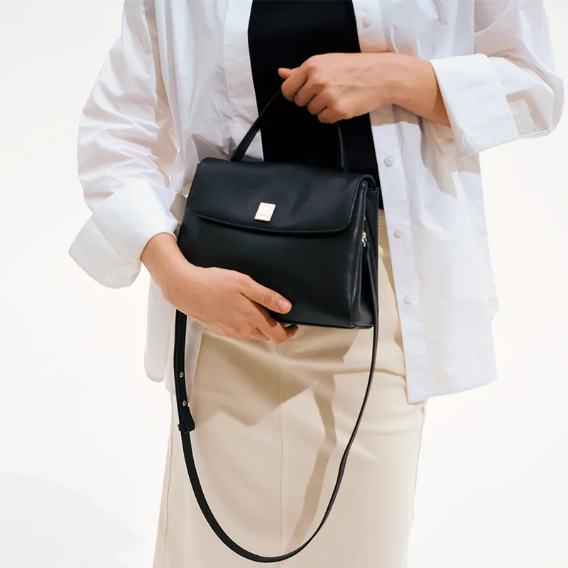 LA FESTIN Cow Leather Shoulder Bag, Crossbody Bag, Handbag Tubas Women's Toffee Brown/Graphite Black-4