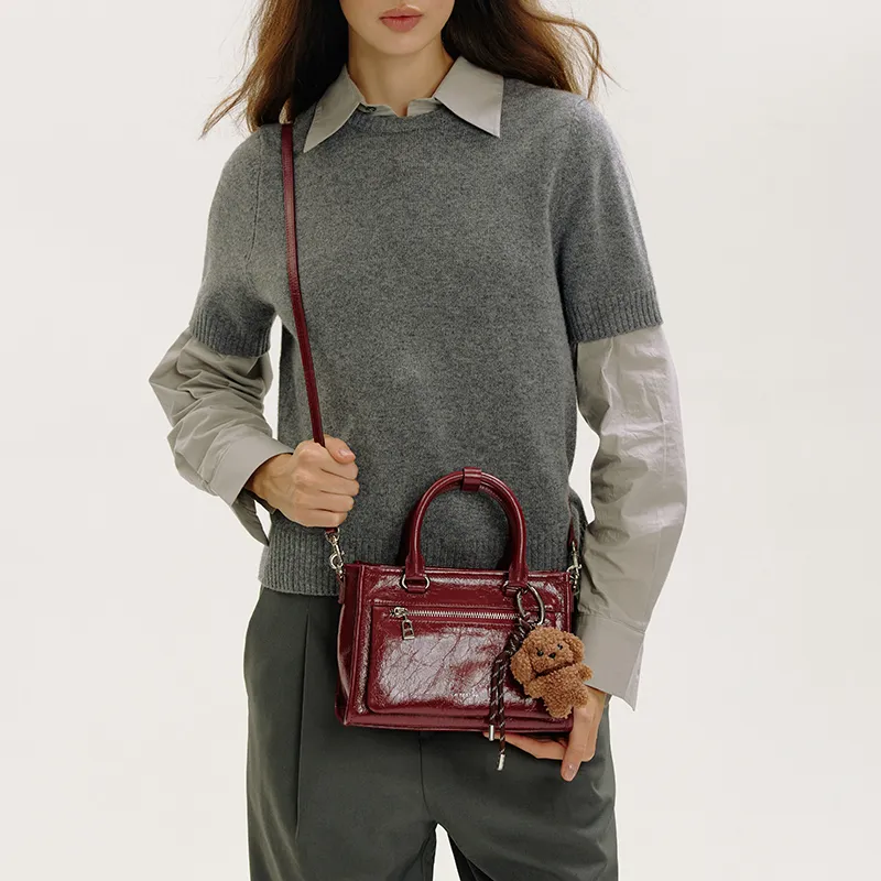 LA FESTIN Top Grain Cow Leather Crossbody Bag Commute Handbag Medium Size Women's Multicolor-28