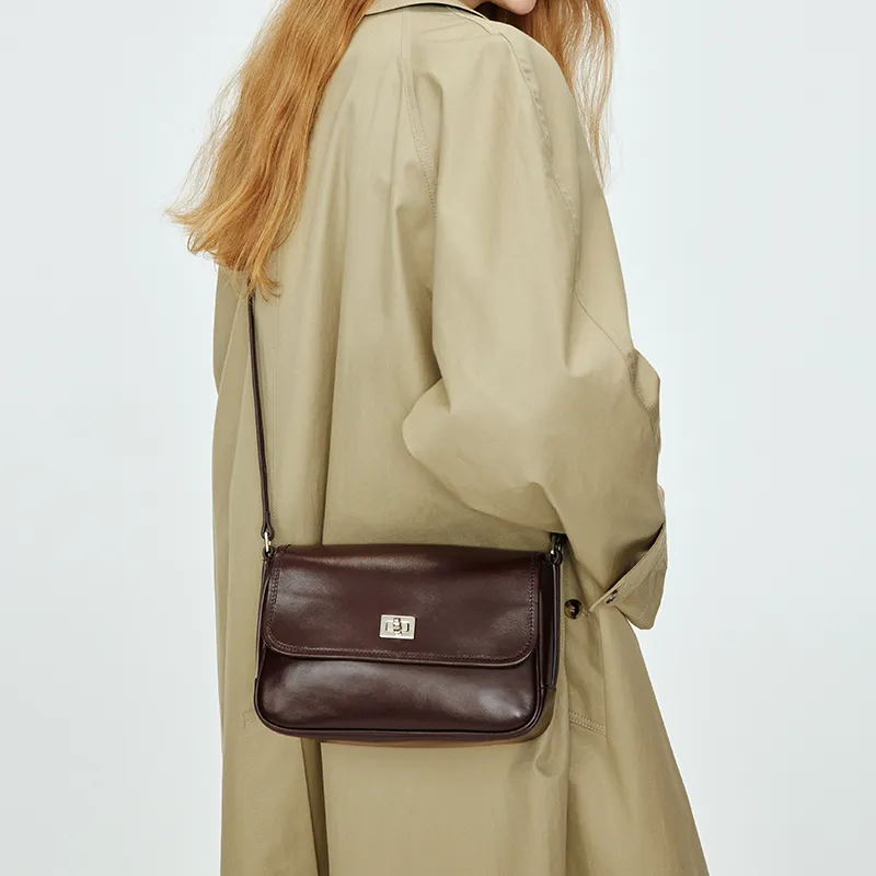 LA FESTIN Top Grain Cow Leather Messenger Bag Commute Brown Shoulder Bag Women's-3