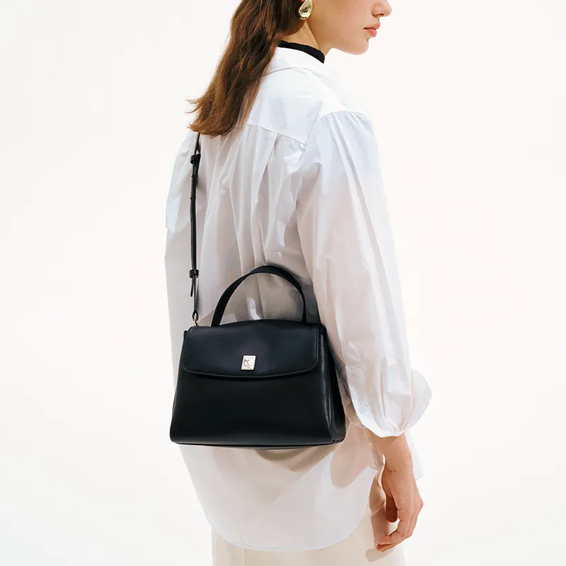 LA FESTIN Cow Leather Shoulder Bag, Crossbody Bag, Handbag Tubas Women's Toffee Brown/Graphite Black-2