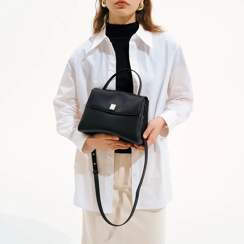 LA FESTIN Cow Leather Shoulder Bag, Crossbody Bag, Handbag Tubas Women's Toffee Brown/Graphite Black-3