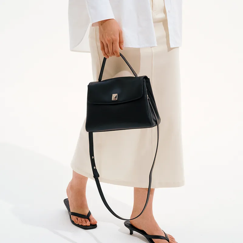 LA FESTIN Cow Leather Shoulder Bag, Crossbody Bag, Handbag Tubas Women's Toffee Brown/Graphite Black-1