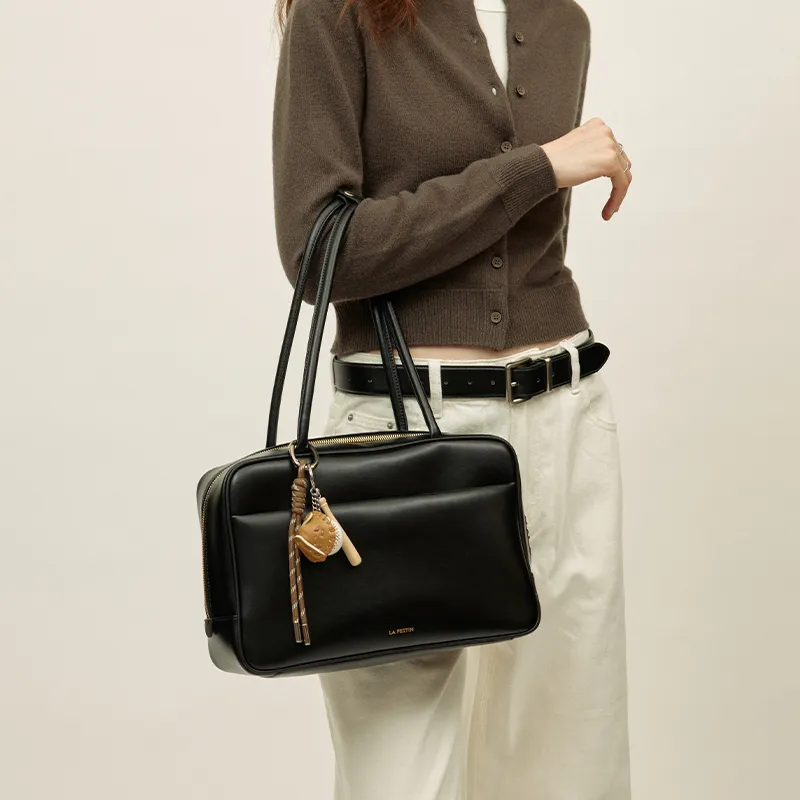 LA FESTIN Cow Leather Boston Bag, Shoulder Bag Medium Size Women's Multicolor-1