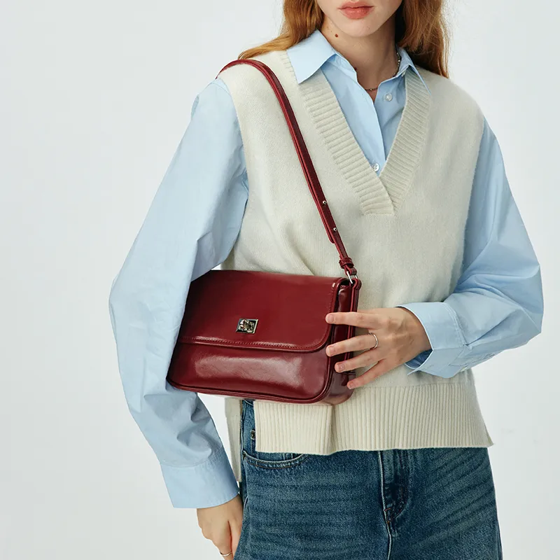 LA FESTIN Top Grain Cow Leather Messenger Bag Commute Brown Shoulder Bag Women's-8