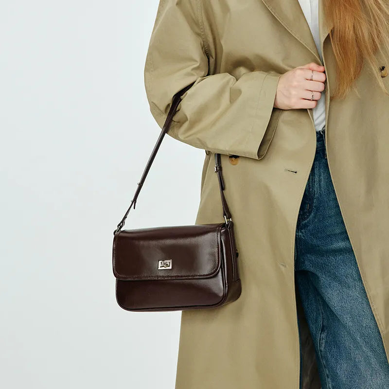 LA FESTIN Top Grain Cow Leather Messenger Bag Commute Brown Shoulder Bag Women's-2