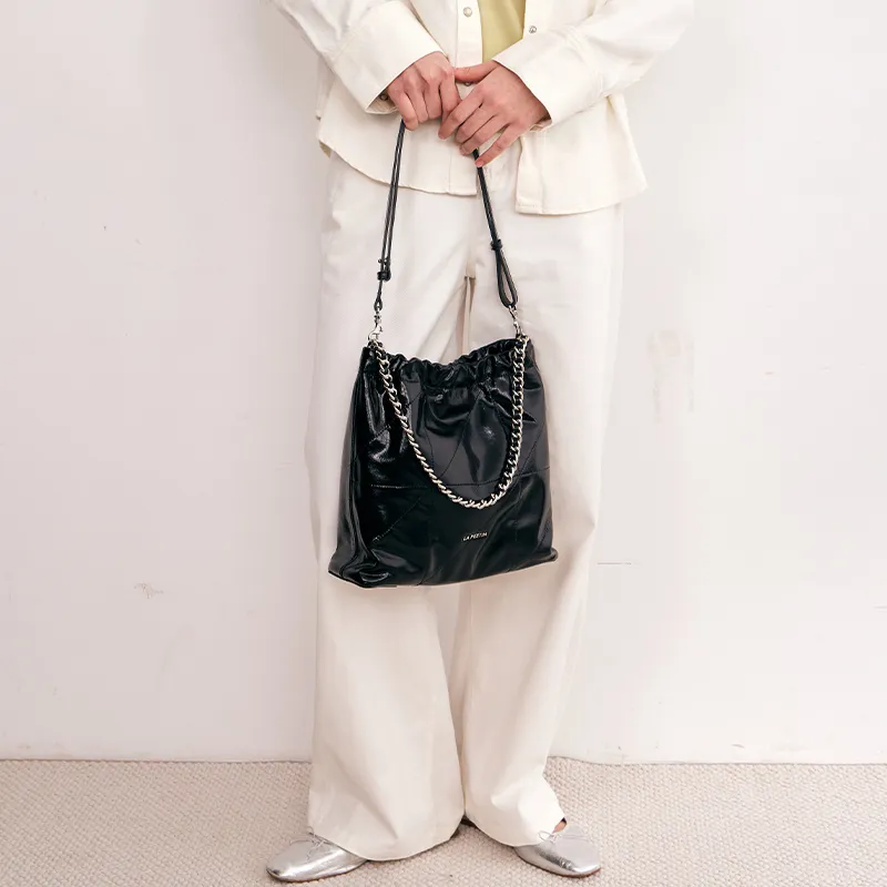 LA FESTIN Cow Leather Shoulder Bag Crossbody Bag Tote Bag Women's Sassy Black/Cool White/Misty Gray Green/Denim Blue-2