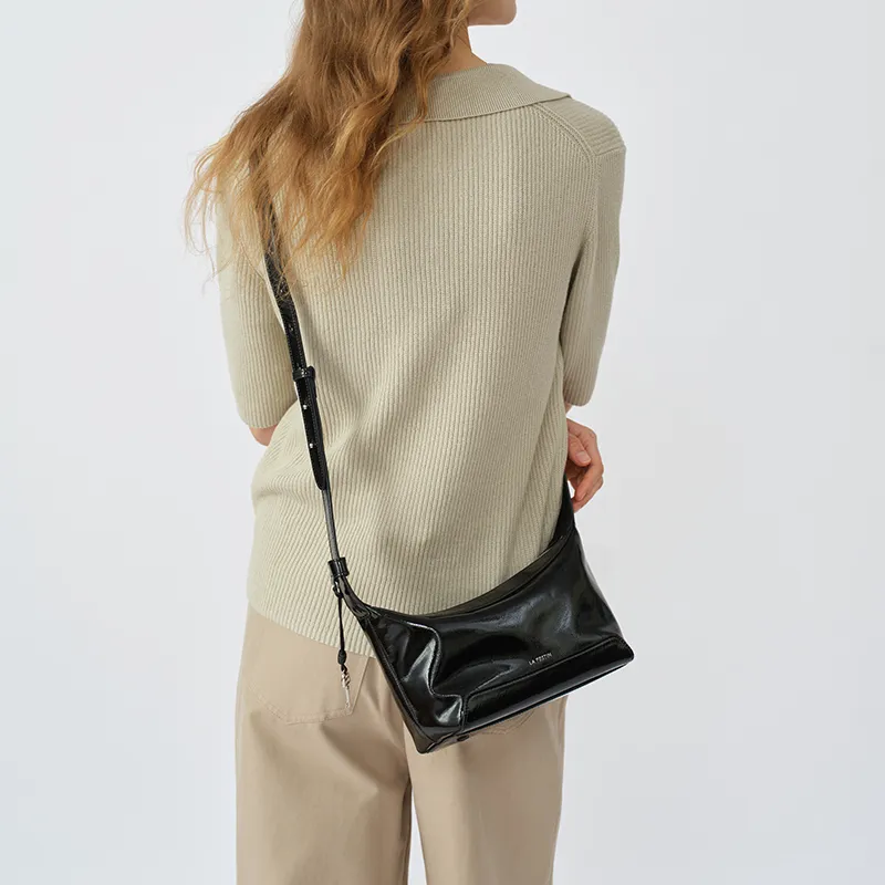 LA FESTIN Cow Leather Tote Bag, Shopping Bag, Shoulder Bag Medium Size Women's Twilight Black-5
