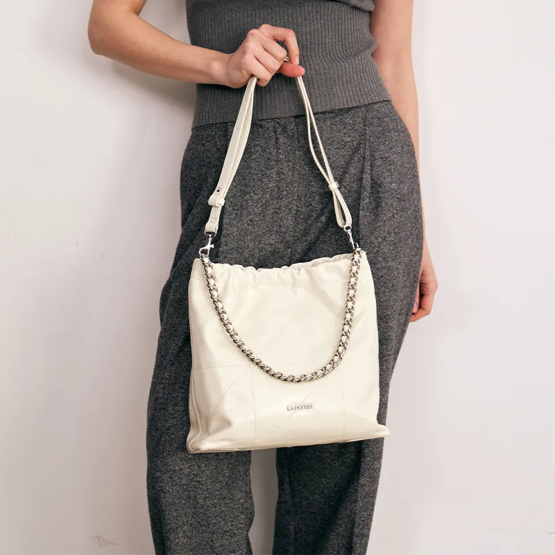 LA FESTIN Cow Leather Shoulder Bag Crossbody Bag Tote Bag Women's Sassy Black/Cool White/Misty Gray Green/Denim Blue-6