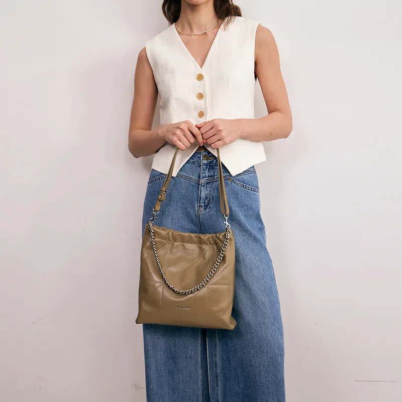 LA FESTIN Cow Leather Shoulder Bag Crossbody Bag Tote Bag Women's Sassy Black/Cool White/Misty Gray Green/Denim Blue-9