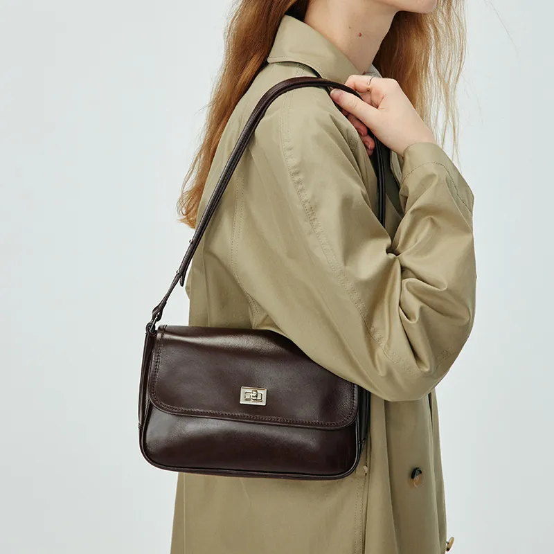 LA FESTIN Top Grain Cow Leather Messenger Bag Commute Brown Shoulder Bag Women's-1