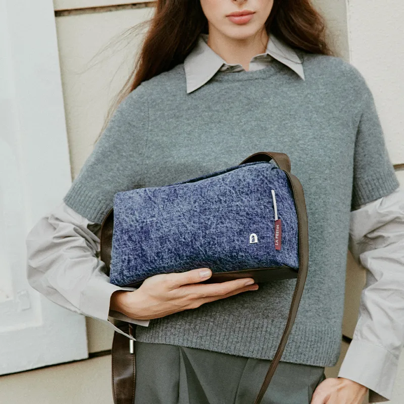 LA FESTIN Synthetic Leather Shoulder Bag Crossbody Bag Tote Large Medium Women's Denim Blue-5