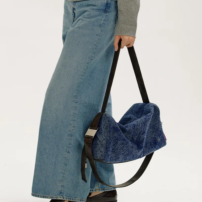 LA FESTIN Synthetic Leather Shoulder Bag Crossbody Bag Tote Large Medium Women's Denim Blue-4