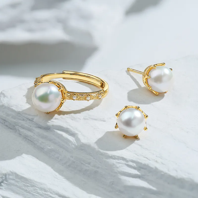 ME LUXE Pearl Ring Minimalist French Romantic Elegance Women's-5