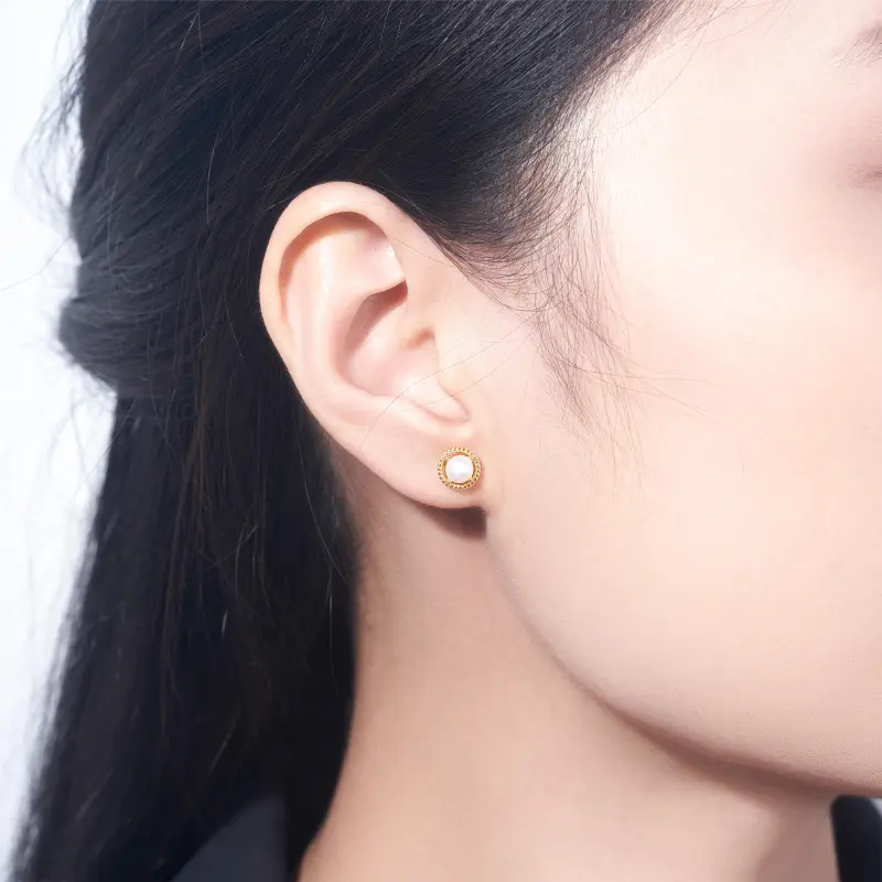 ME LUXE Freshwater Pearl Stud Earrings A Pair For Instagram Style Fashion Everyday Romantic French Elegant Women's-4