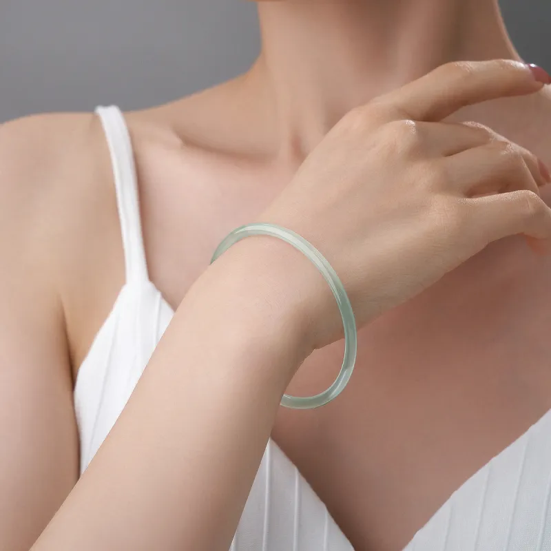 ME LUXE Chalcedony Bangle Elegant Minimalist Style Hanfu Good Luck Women's-2