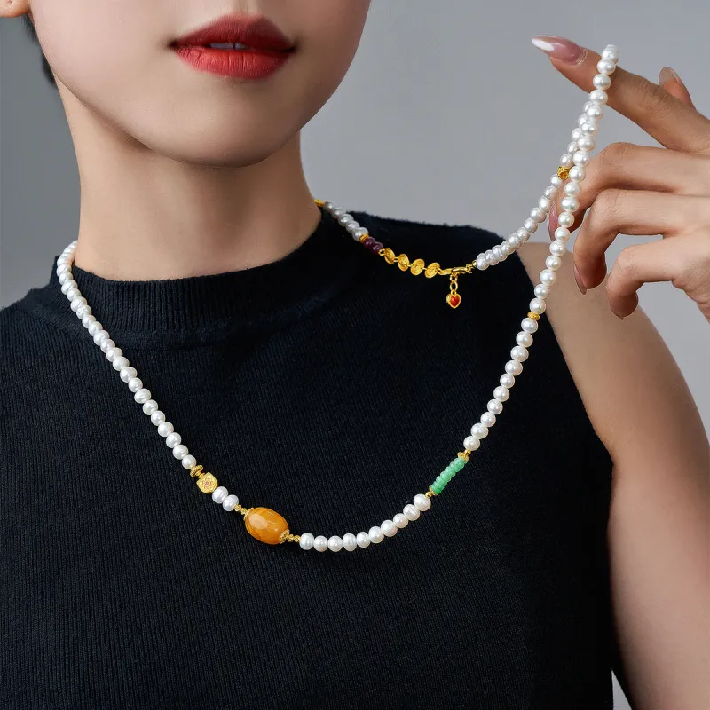 ME LUXE Pearl Necklace Sweater Chain, New Chinese Style A Versatile And Elegant Accessory For Multiple Wearing Women's-1