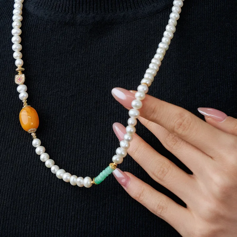 ME LUXE Pearl Necklace Sweater Chain, New Chinese Style A Versatile And Elegant Accessory For Multiple Wearing Women's-2