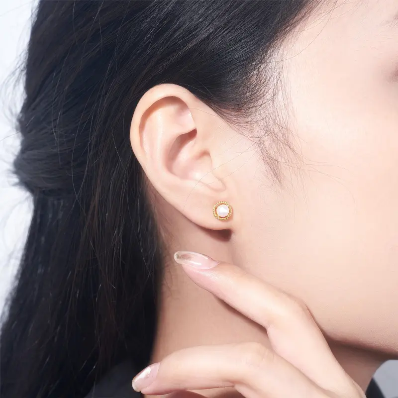 ME LUXE Freshwater Pearl Stud Earrings A Pair For Instagram Style Fashion Everyday Romantic French Elegant Women's-3