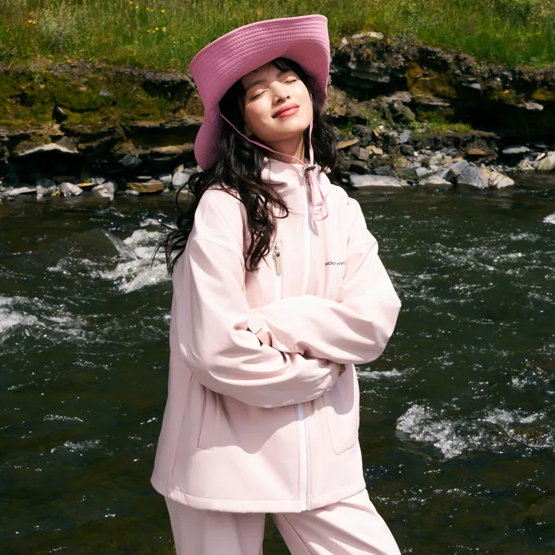 MOLY VIVI Waterproof, Windproof, Water Repellent, Thermal, Rainproof Windbreaker Jacket Women's Peach Pink-3