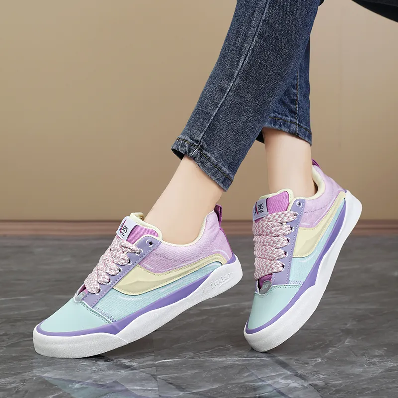 BALIAOYUN x JACLAR Slip Resistant, Abrasion Resistant, Lightweight Low Top Skateboard Shoes Women's Green Purple Yellow-6