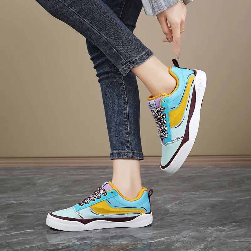 BALIAOYUN x JACLAR Slip Resistant, Abrasion Resistant, Lightweight Low Top Skateboard Shoes Women's Green Yellow-6