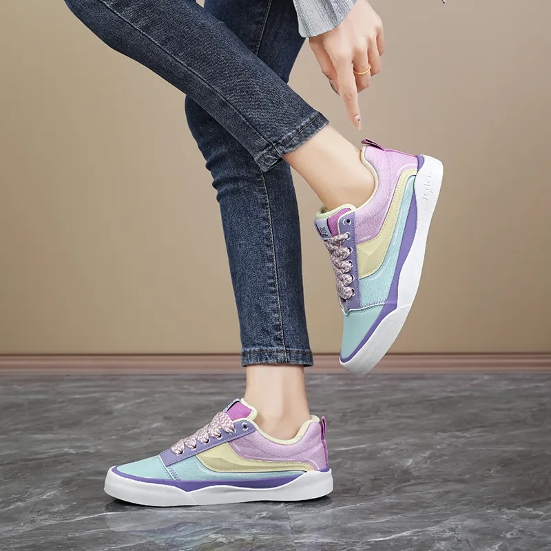 BALIAOYUN x JACLAR Slip Resistant, Abrasion Resistant, Lightweight Low Top Skateboard Shoes Women's Green Purple Yellow-7