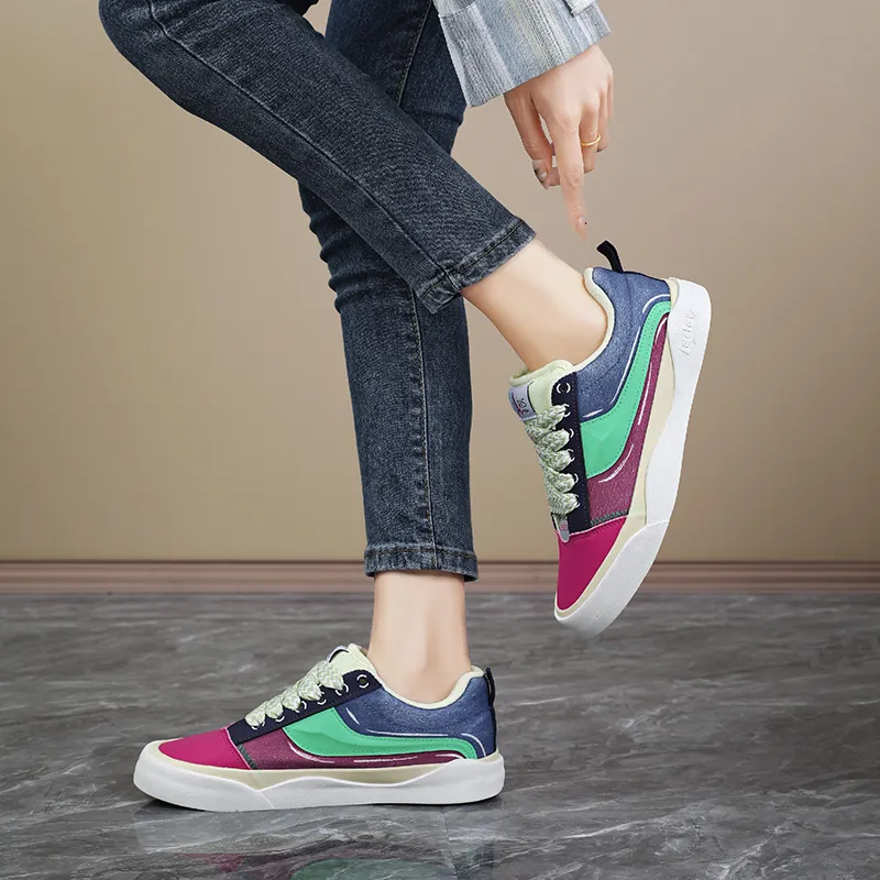 BALIAOYUN x JACLAR Slip Resistant, Abrasion Resistant, Lightweight Low Top Skateboard Shoes Women's Red Green Blue-7