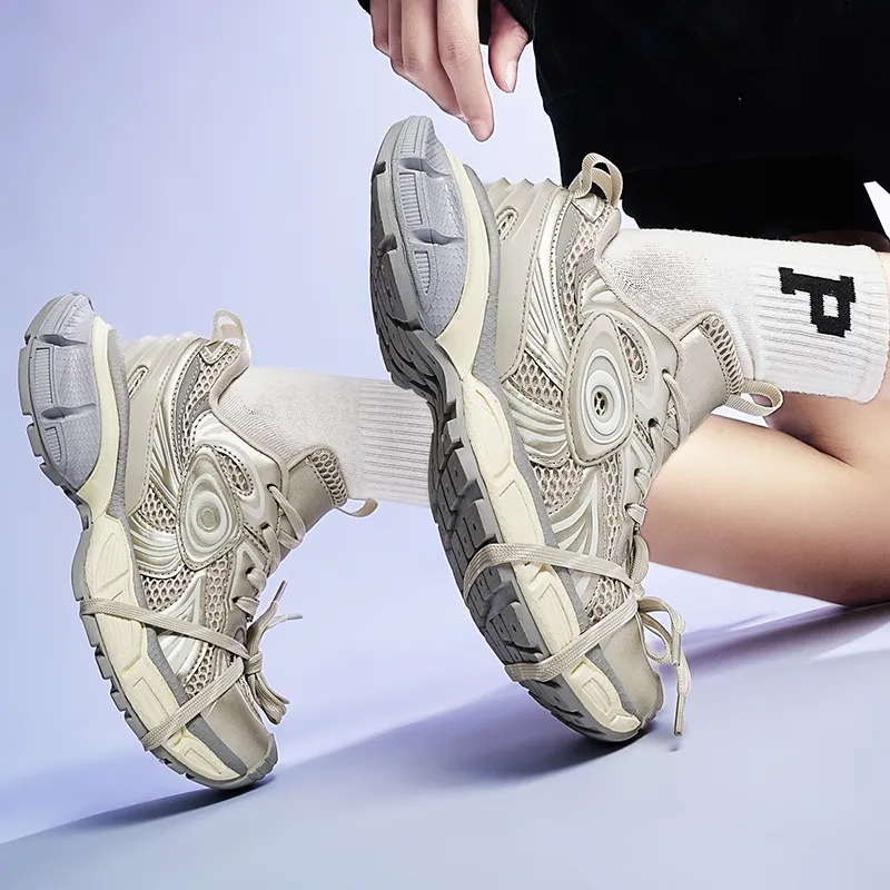 BEILIANYA Chunky Sneakers Unisex Low Top Beige Green/White Gray-27