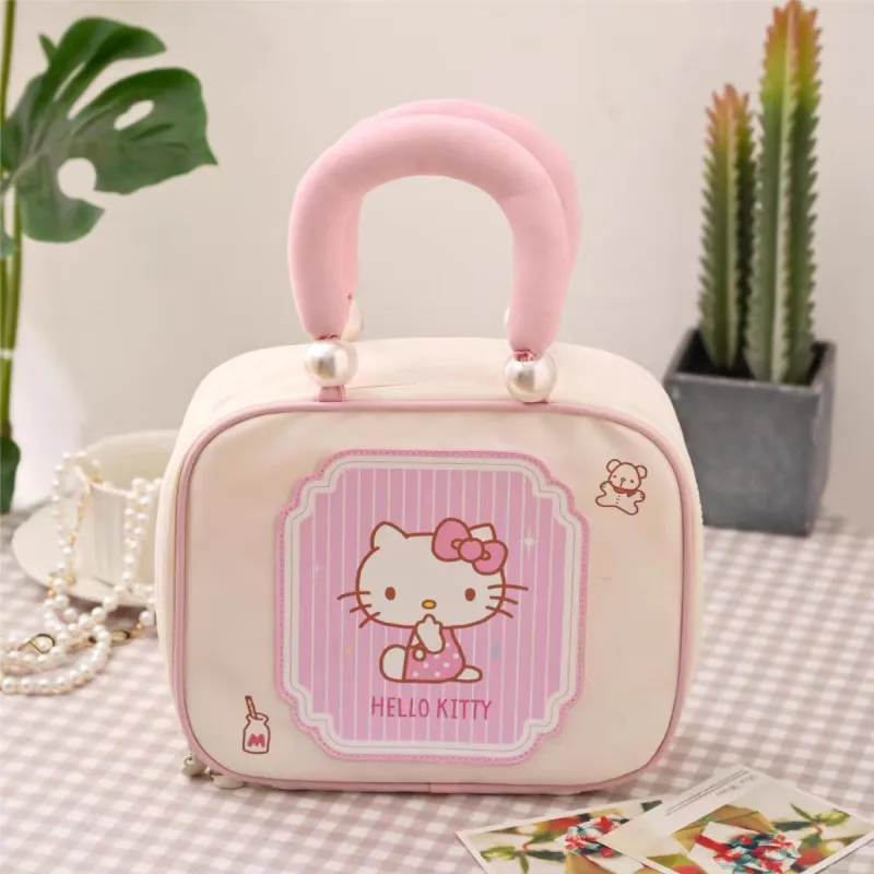 Sanrio Hello Kitty Polyester Makeup Bag Women's Pink White-2