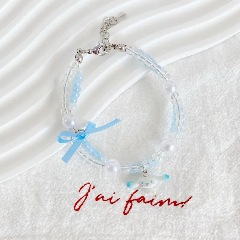 Sanrio Yugui Dog Acrylic Bracelets Women's Blue, Shopping Bag-1