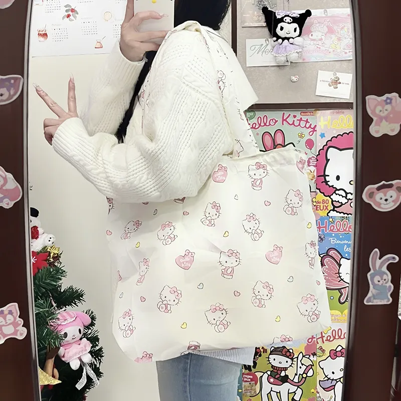 Sanrio Hello Kitty Polyester Tote Bag, Shoulder Bag Women's Ecru-1